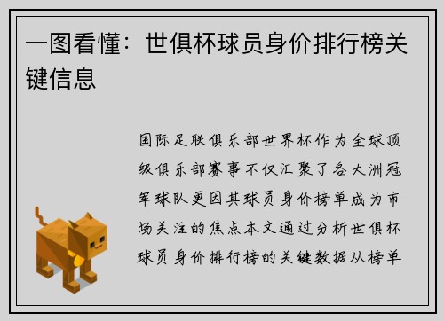 一图看懂：世俱杯球员身价排行榜关键信息