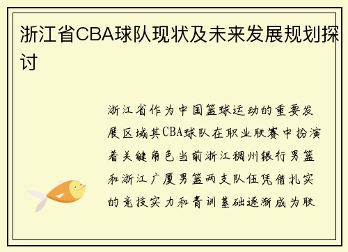 浙江省CBA球队现状及未来发展规划探讨