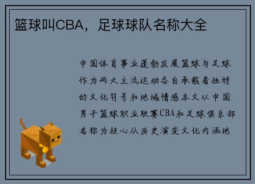 篮球叫CBA，足球球队名称大全